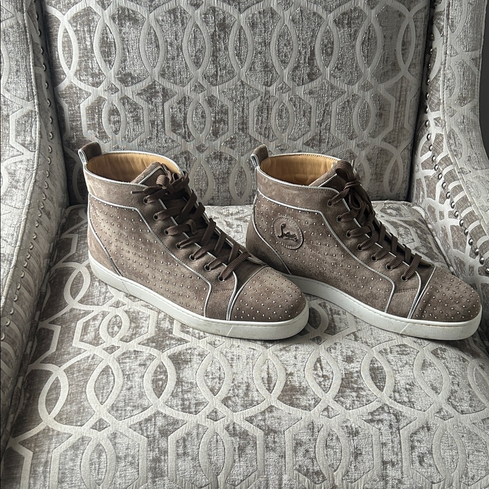 Christian Louboutin Taupe High-Top Sneakers